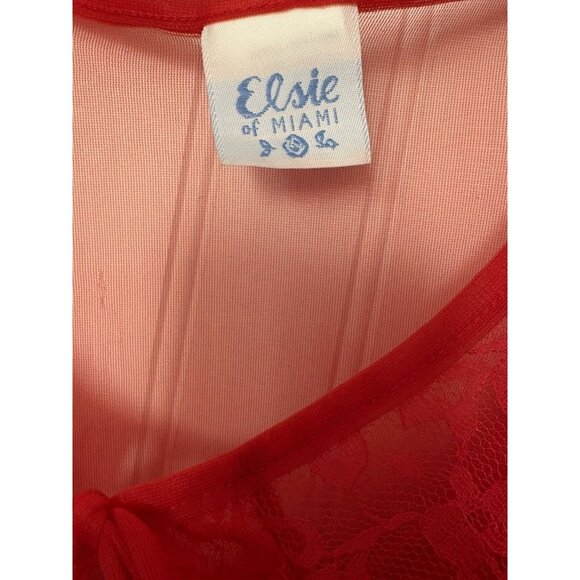 VTG Elsie of Miami Lingerie Red Sheer Lace Top Tie Peignoir Robe 1960's Sz L NWT - Picture 4 of 5